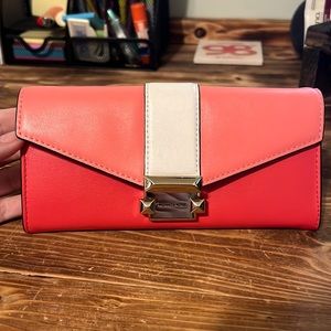 Michael Kors large wallet. Coral, salmon & white.